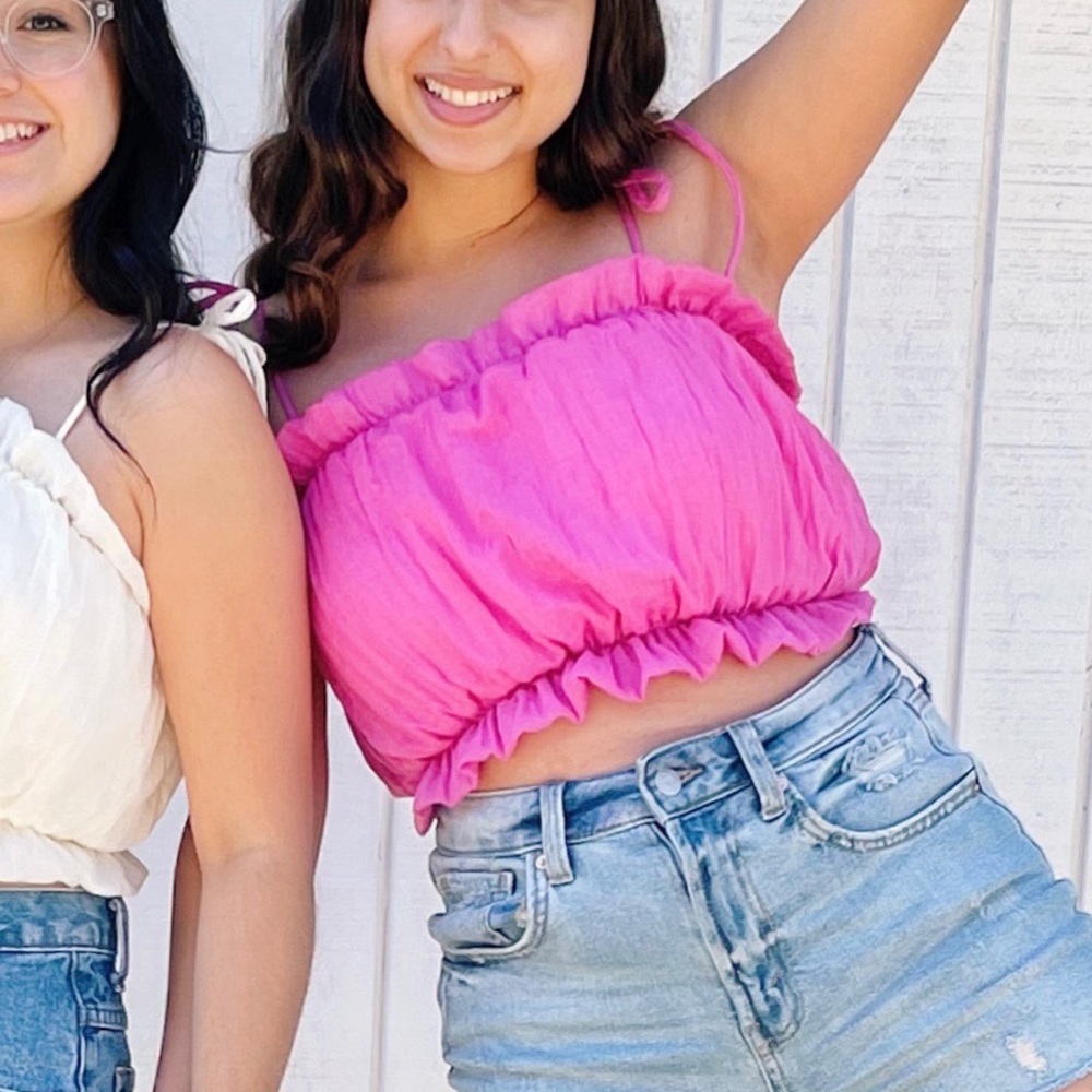 Fuchsia Ruffle Top with Bow Straps - Picture 3 of 4